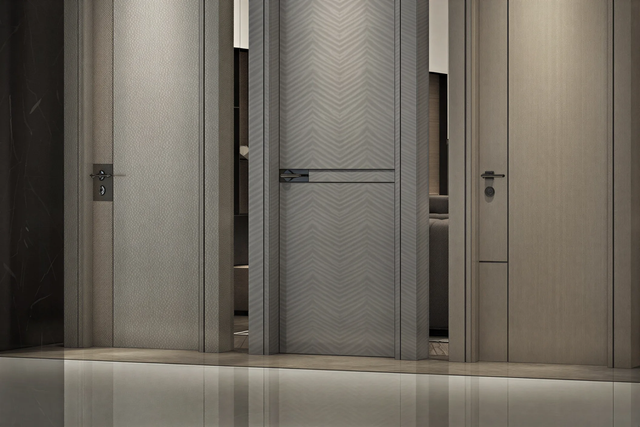 Door and wall system study showing panels and integration