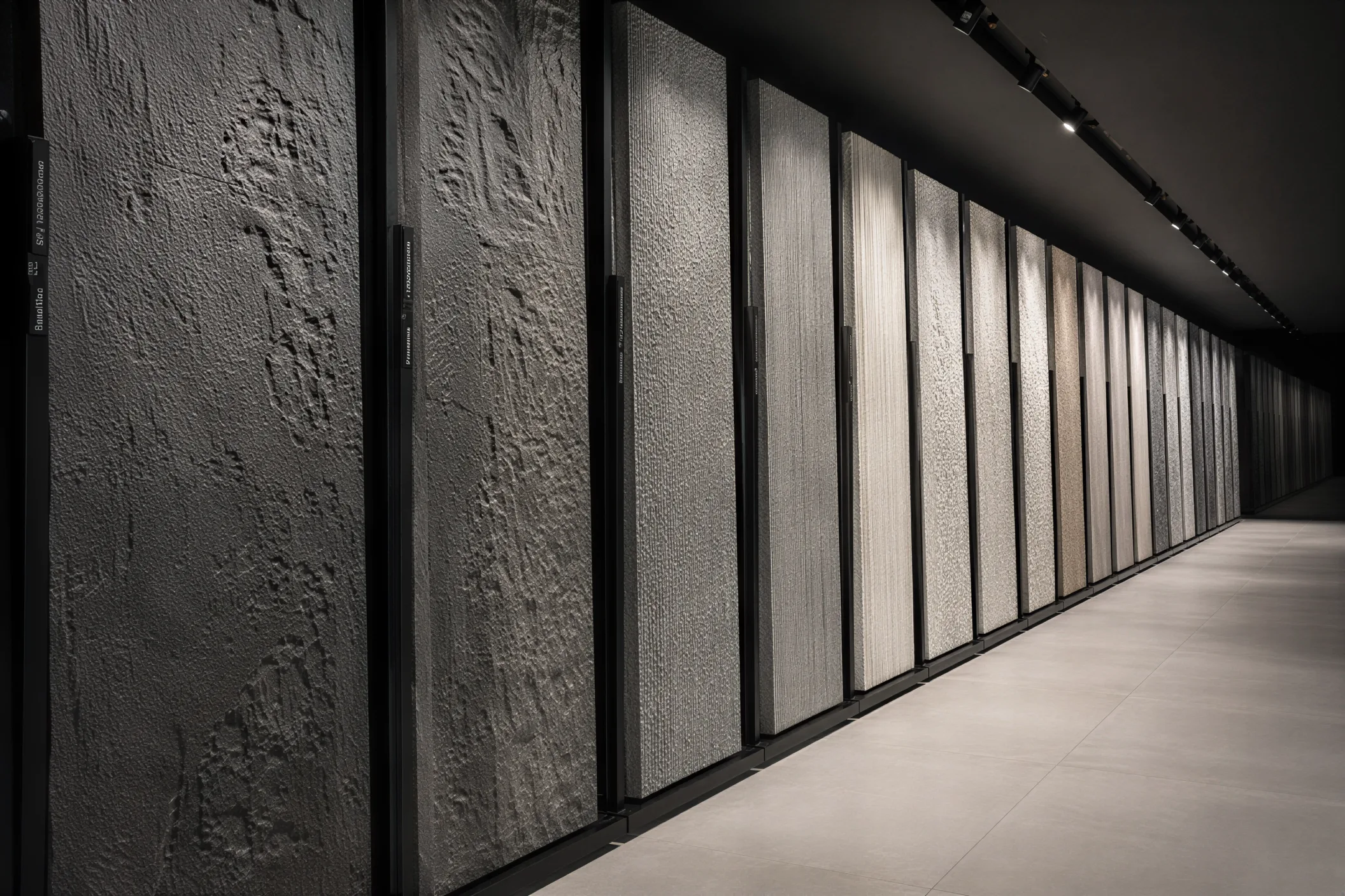 Stone and sintered stone study showing edge profiles joints and finishes