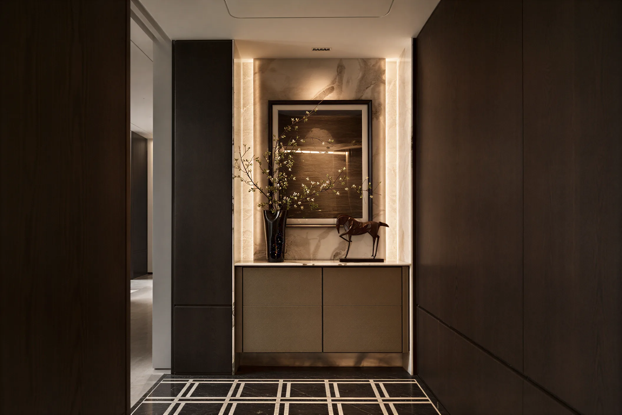 Apartment interior showing natural light and a coordinated material palette