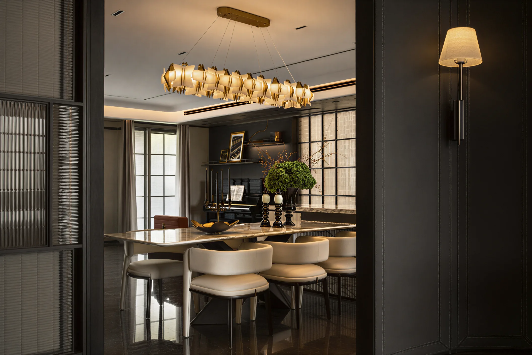 Apartment interior with proportioned furniture supporting flexible daily use